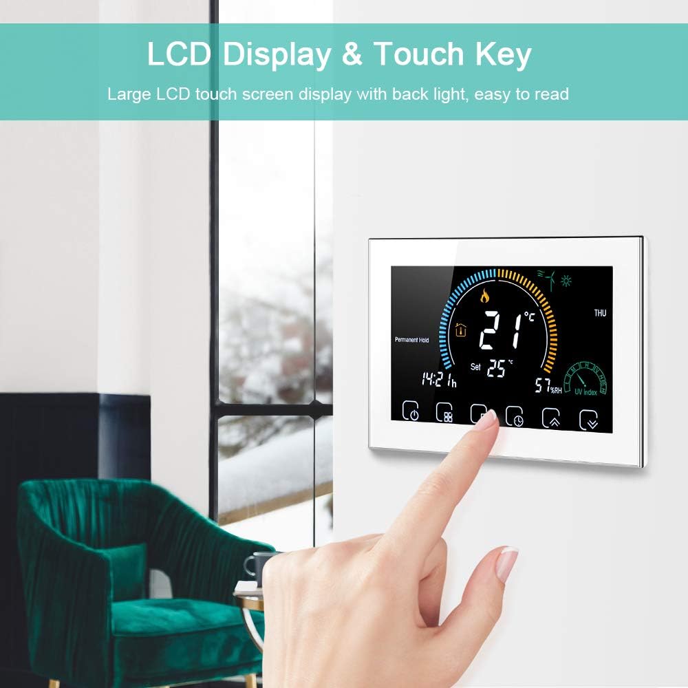 Irishom WiFi Raumthermostat für Gaskessel Thermostat mit 4,8 Zoll LCD-Bildschirm 5+1+1 Programmierba