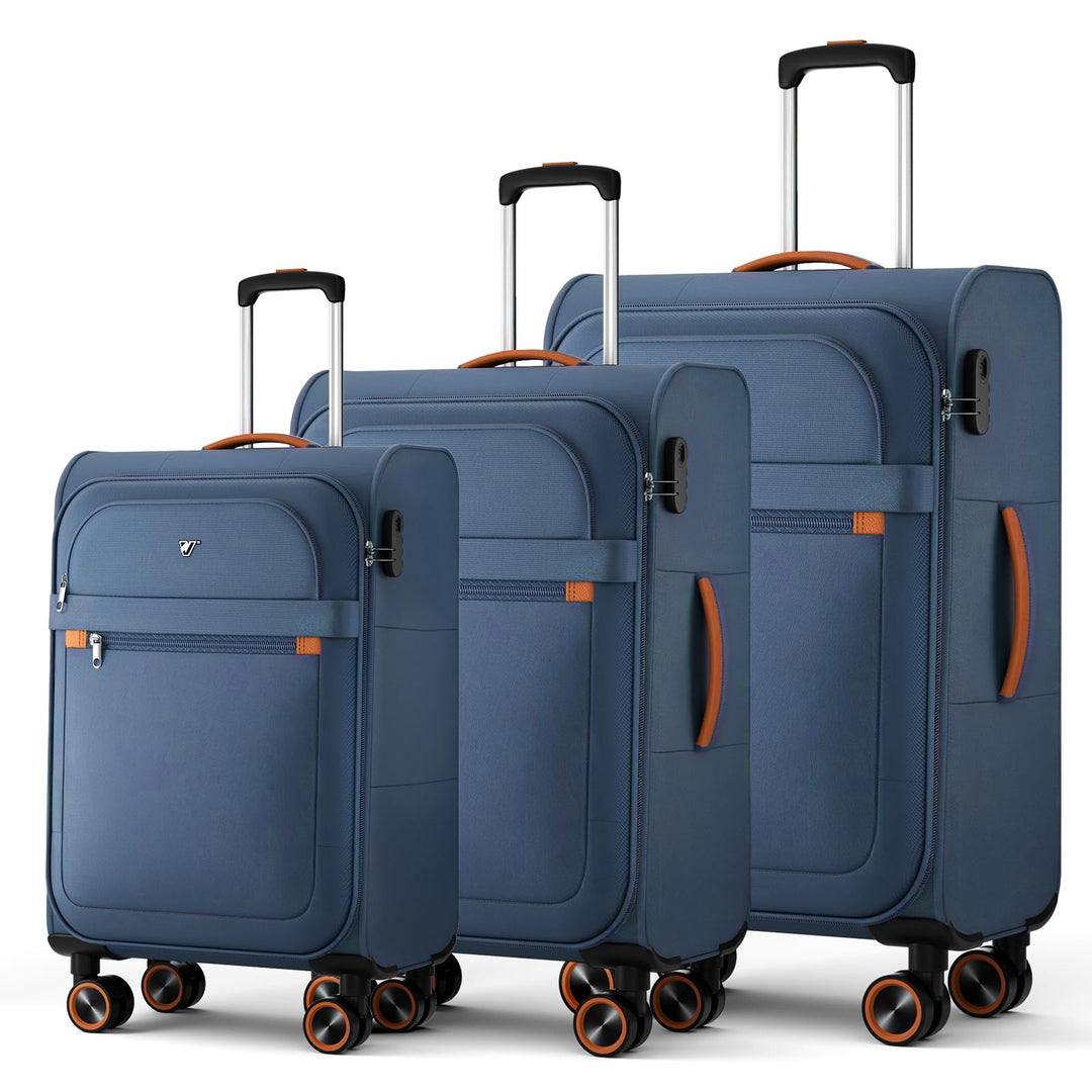 Stoff Koffer Set 3-teilig - Weichschalen Koffer Trolley - Reisekoffer mit 4 Rollen & Zahlenschloss -