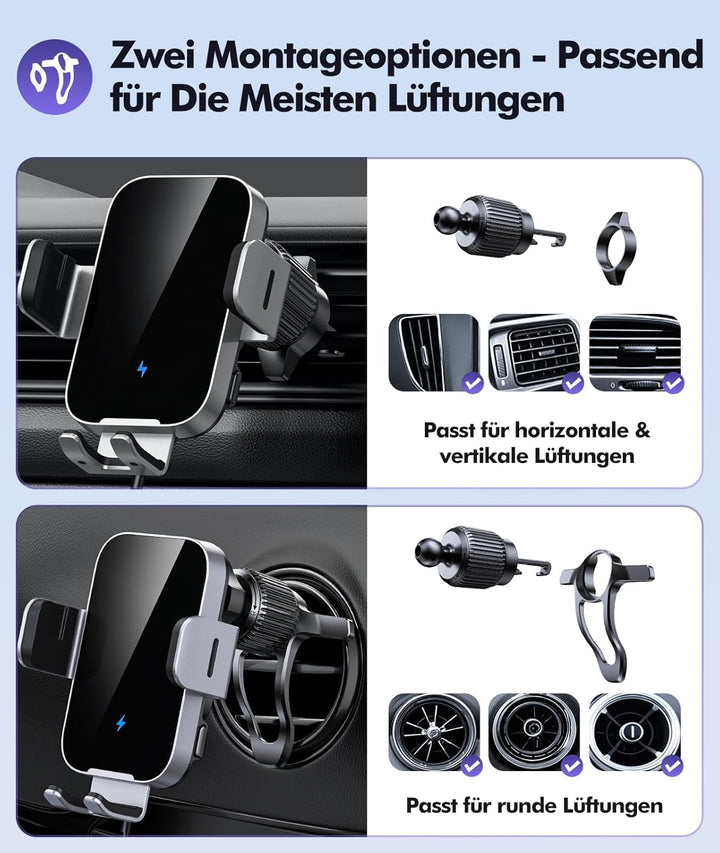 ISEYOU Handyhalterung Auto mit Ladefunktion, [360° Automatische Klemmung] 15W Wireless Charger Auto,