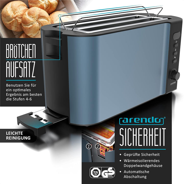Arendo - Wasserkocher und Toaster SET Edelstahl Blau, Wasserkocher 1,5L, 40° - 100°C Warmhaltefunkti