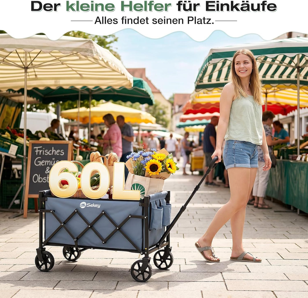 Sekey Bollerwagen Faltbar Mini 4029, Handwagen Klappbar Klein 65L 80KG | Faltbarer Einkaufswagen Cam