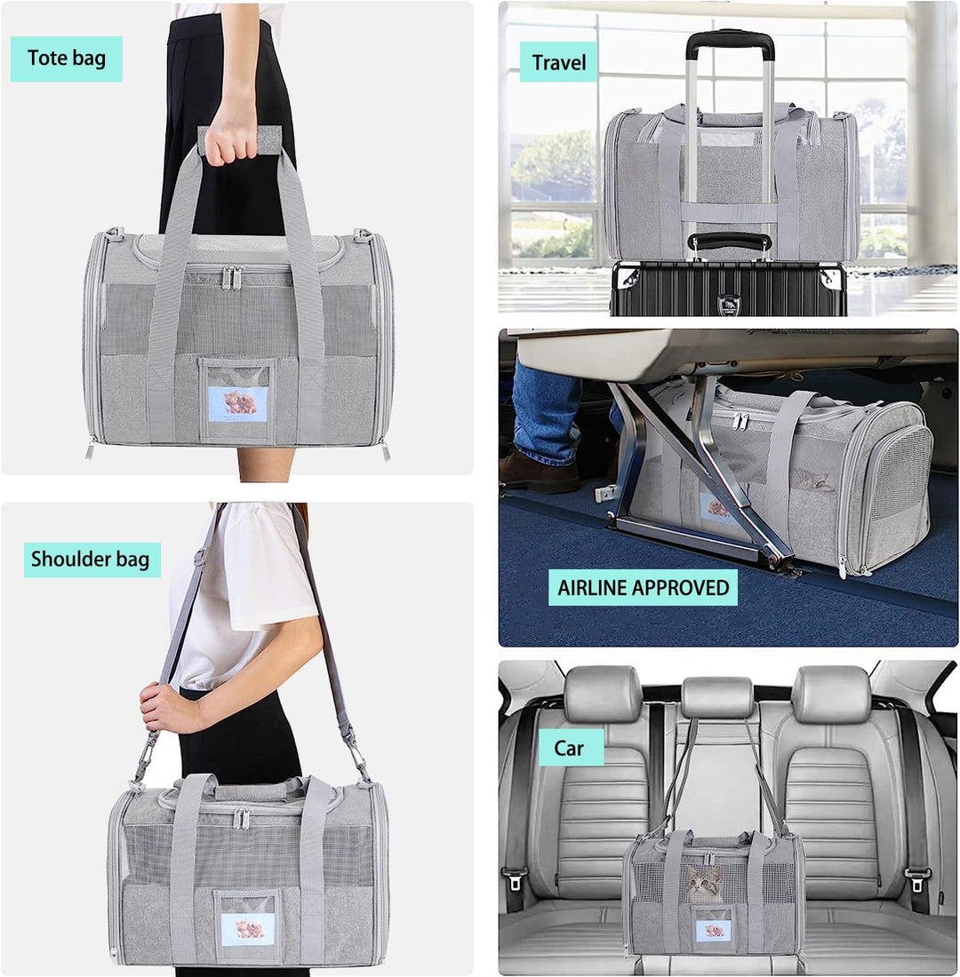 Transportbox Katze Hund,Tragbare atmungsaktive Reisetasche Airline Approved Faltbare Hundebox für Ha