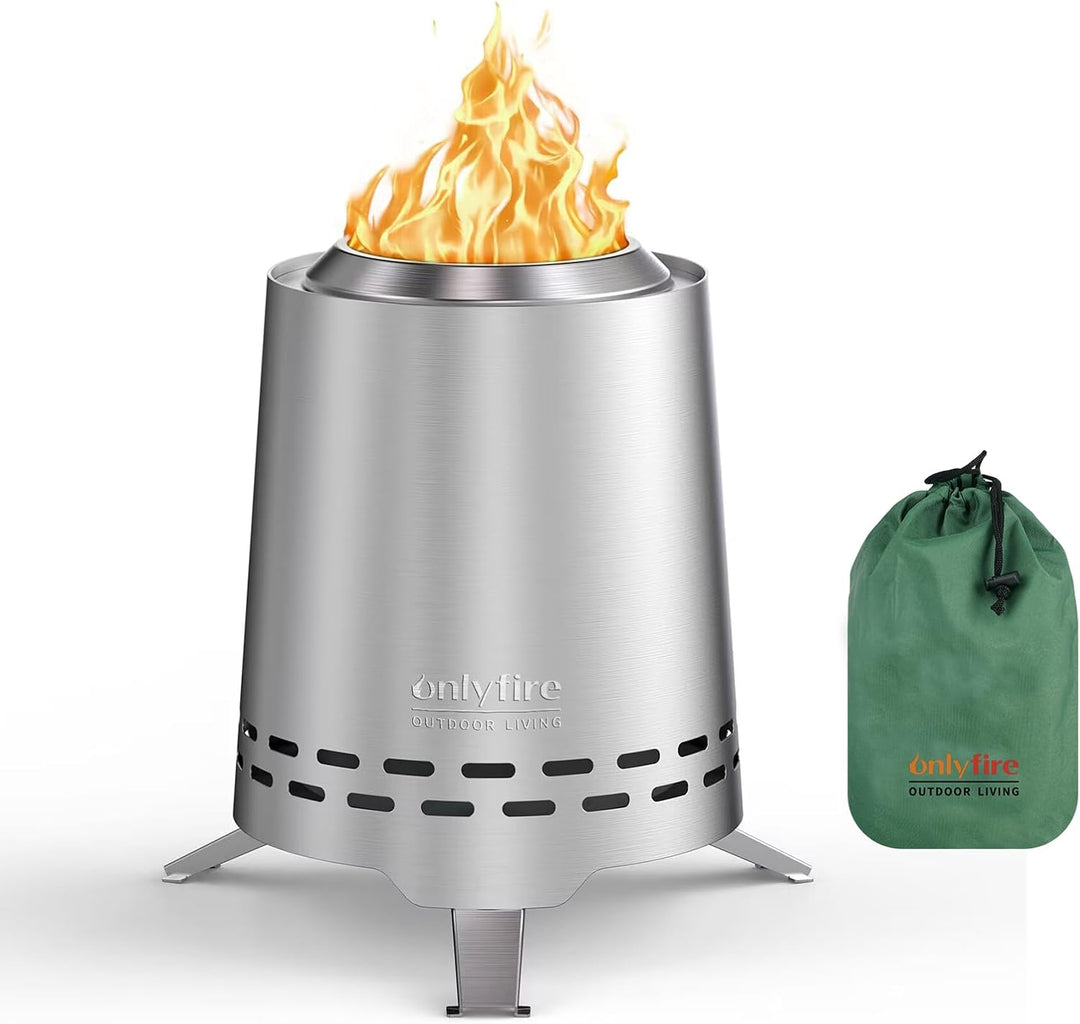 Onlyfire Edelstahl Raucharmer Mini Tischkamin, Tischfeuer mit Tragetasche, Rauchfreie Feuerschale, V