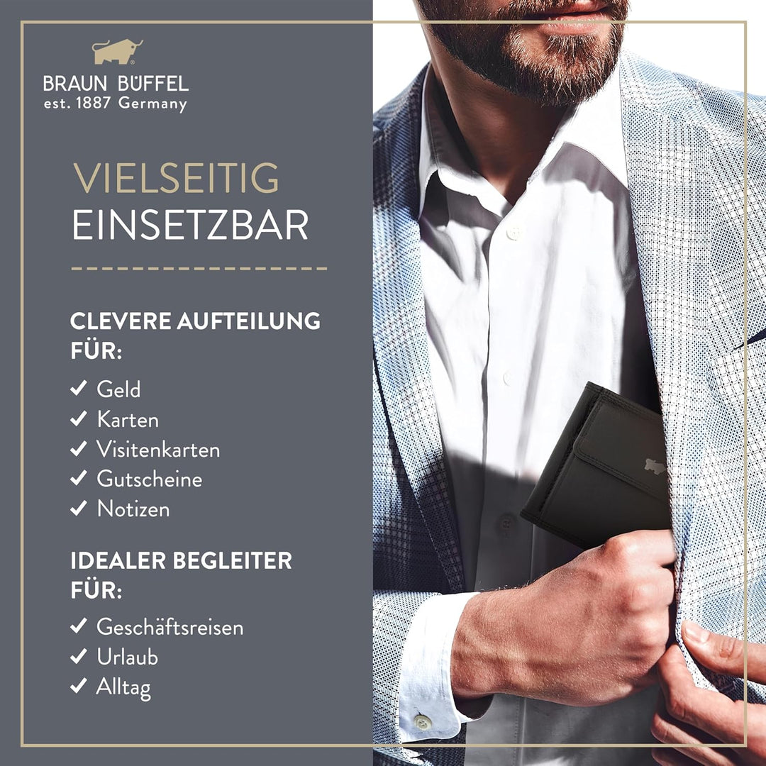 BRAUN BÜFFEL Herren Geldbörse aus echtem Rindsleder Golf mit RFID Schutz - Dollarclip 6 Kartenfächer
