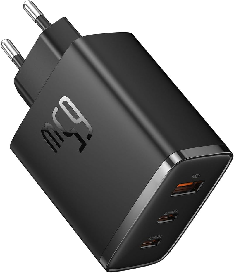 Baseus USB C Ladegerät, 65W USB C Netzteil 3-Port PD Ladegerät mit PPS, GaN Schnellladegerät kompati