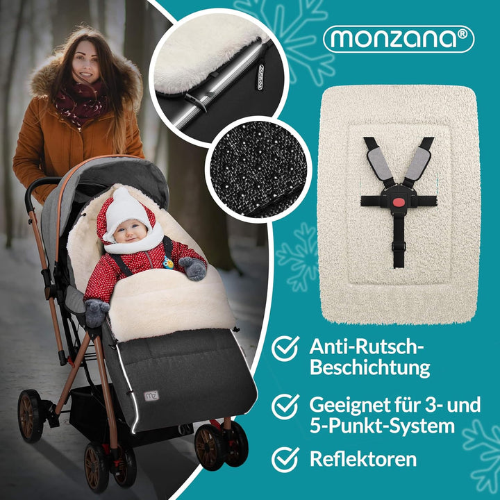 MONZANA® Fusssack für Kinderwagen Baby Winter mit Reflektoren Reissverschluss Waschbar Buggy Babysch