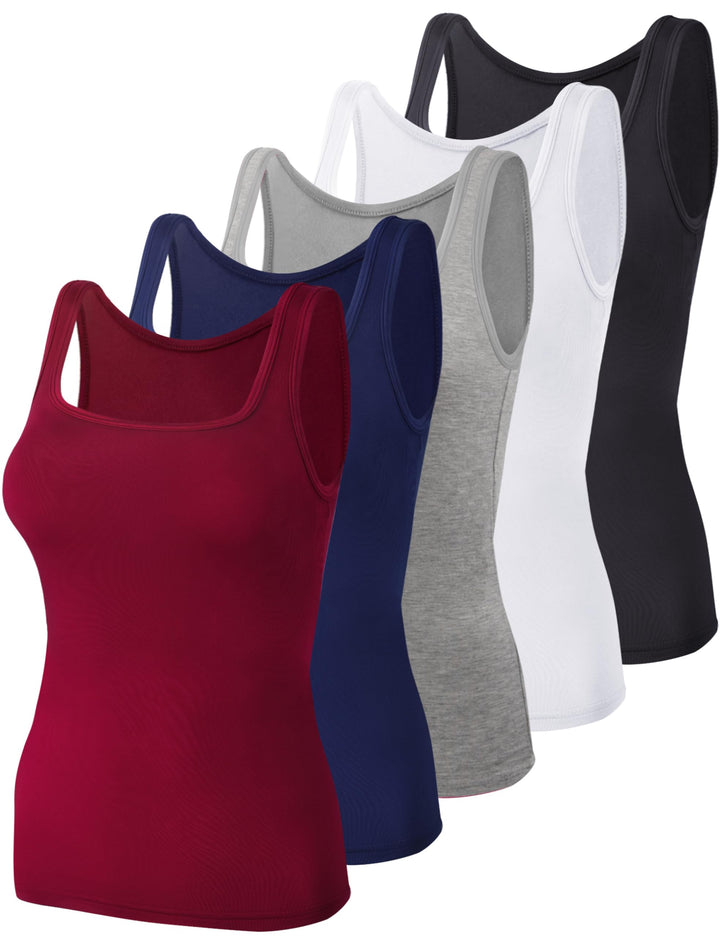 BQTQ 5 Stück Unterhemd Damen Tank Top mit Quadratischem Ausschnitt, Elastische Tank Tops Camisole Cr
