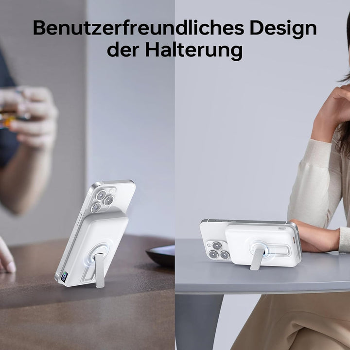 Kabellose Powerbank für Magsafe, 12000mAh Power Bank mit Klappbarem Standfuss, 22.5W PD USB-A Ausgab