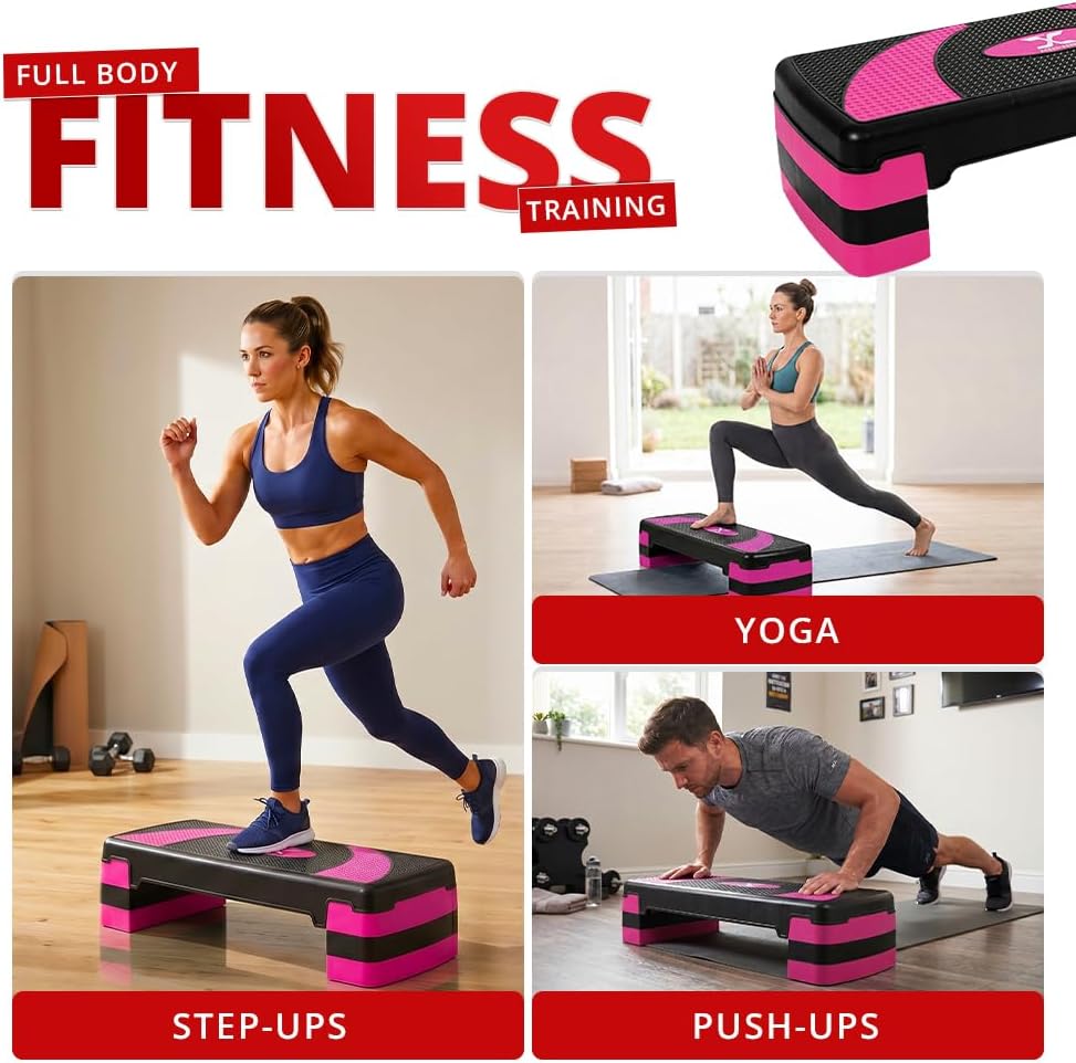 MAXSTRENGTH Aerobic-Übungs-Stepper, 3 höhenverstellbare Stufen, 10 cm, 15 cm, 20 cm, geeignet für Ca