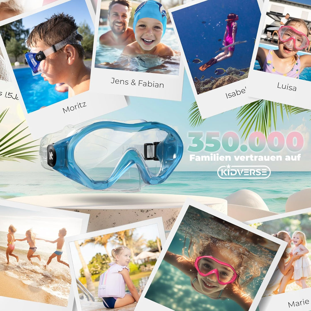 KIDVERSE Taucherbrille Kinder mit Nase - Panorama Tauchmaske Kinder - Geprüfte Schwimmbrille Kinder