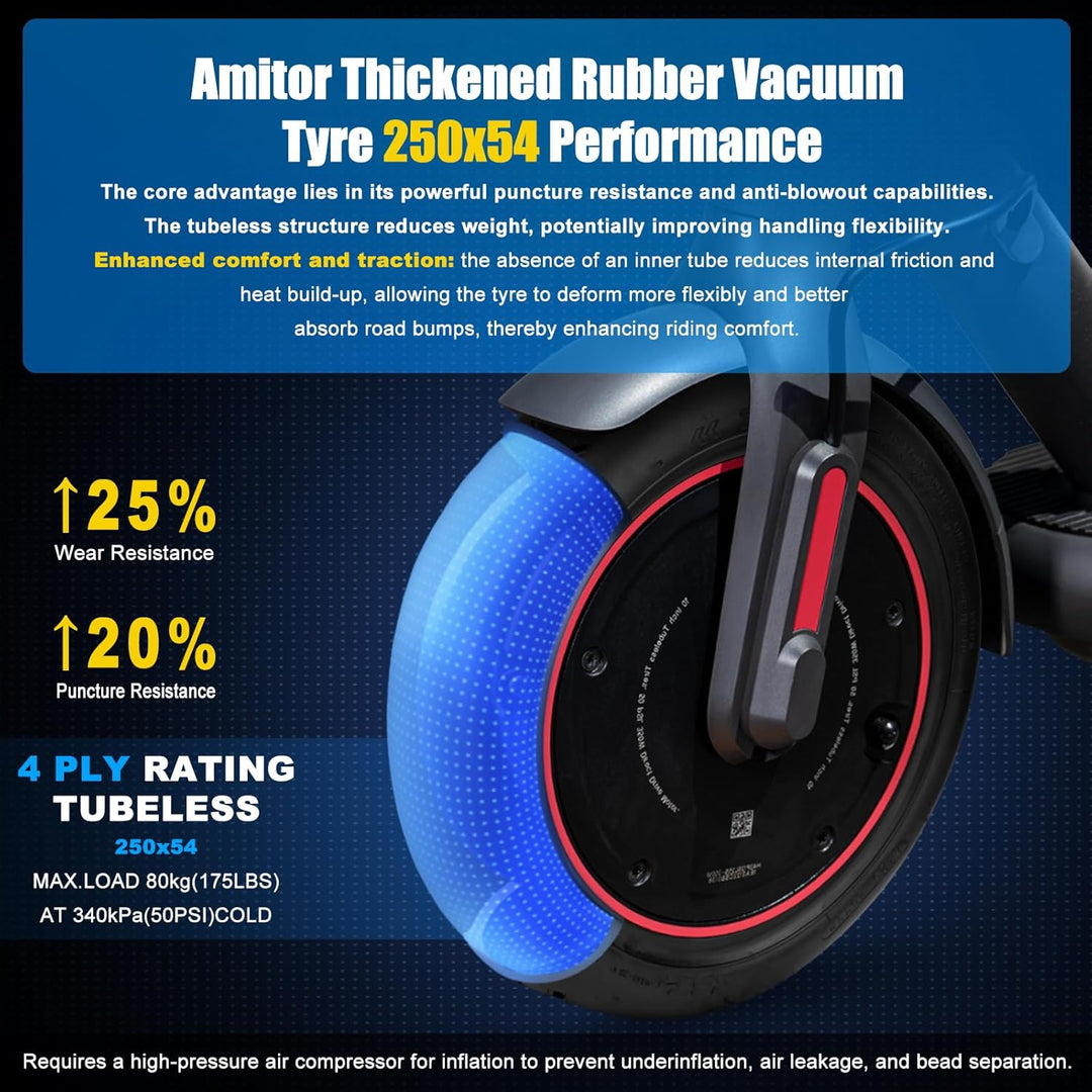 250x54 Tubeless Reifen für Xiaomi 4 E-Scooter, Pannensicherheit & Gewichtsreduzierung, E Scooter Vak