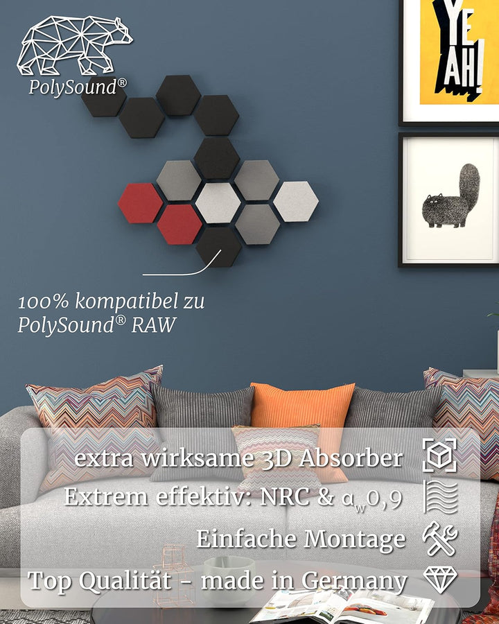 PolySound® ECO Akustikpaneele selbstklebend - Chic & Cherry - Extra Schalldämmung durch αw 0,9 – wie
