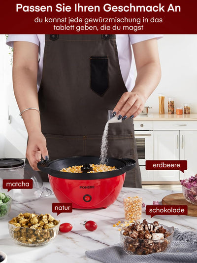 FOHERE Popcornmaschine, 3.5L Popcorn Maker für Zuhause, Elektrische Rühr Popcorn Popper mit Zucker &