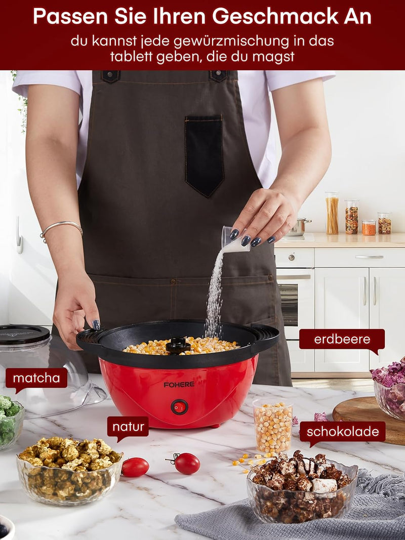 FOHERE Popcornmaschine, 3.5L Popcorn Maker für Zuhause, Elektrische Rühr Popcorn Popper mit Zucker &