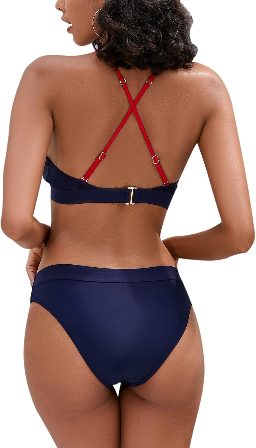 iSLASISIA Damen Bikini Set, Triangel, breites Unterbrustband, Bademode, Badeanzug 38 Marineblau, 38