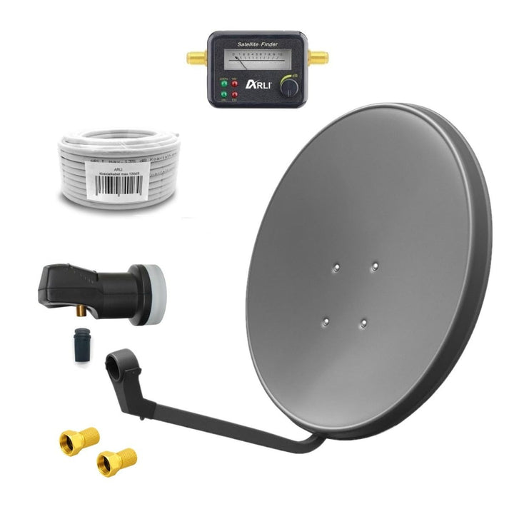 ARLI 60cm HD Sat Anlage Single LNB + 50m Koaxialkabel 135dB + Satfinder + 2 F-Stecker Digital 1 Teil