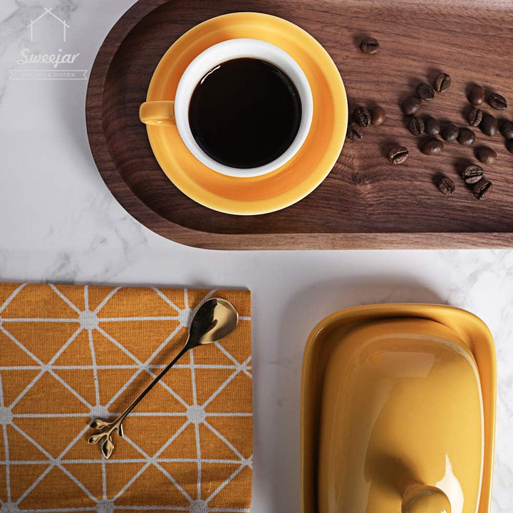 Sweejar Home Porzellan-Espresso-Tassen und Untertasse, stapelbar, mit Metallständer, 70 ml für Latte