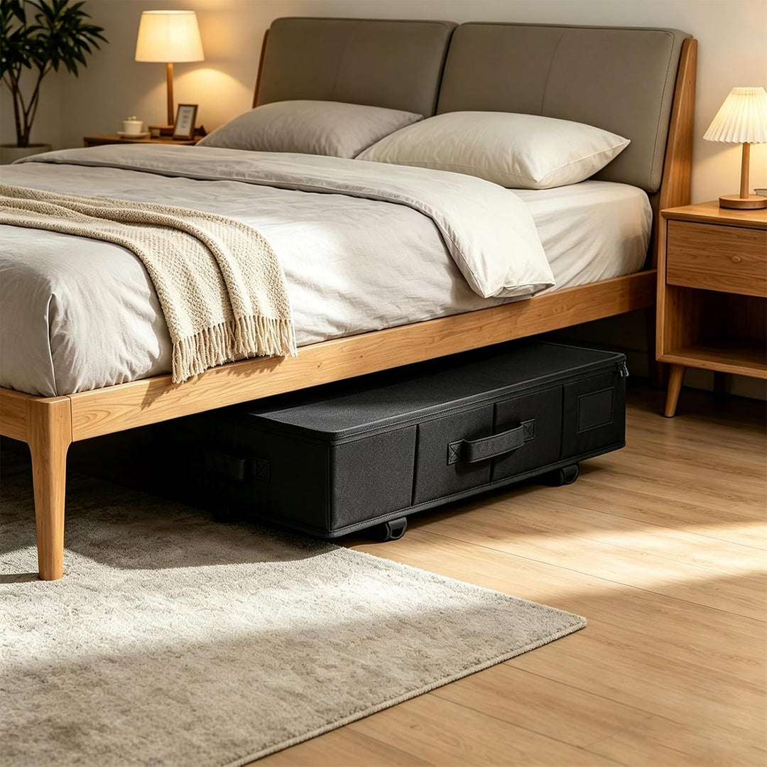 2 Stück Unterbettkommode mit Rollen 360°Drehung, Unterbett Aufbewahrungsbox mit Transparentem Deckel
