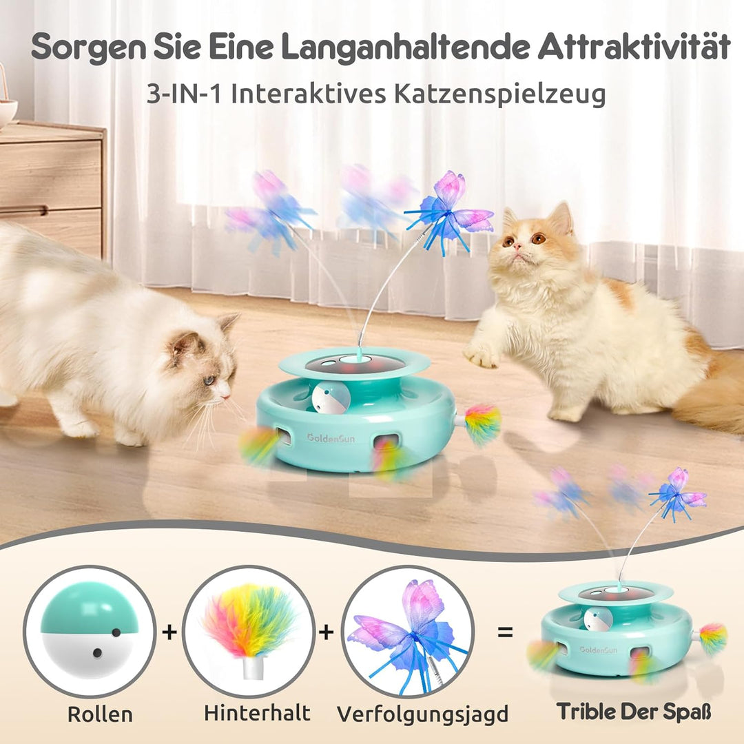 GoldenSun 3 in 1 Katzenspielzeug, Interaktives Elektrisch Automatischer Spielzeug für Katzen, Whack-