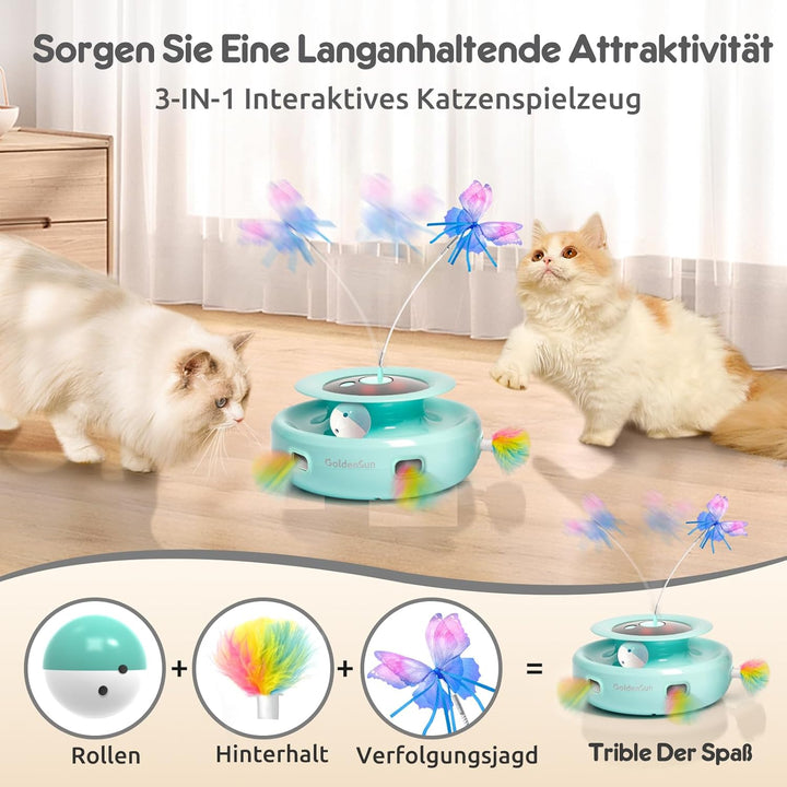 GoldenSun 3 in 1 Katzenspielzeug, Interaktives Elektrisch Automatischer Spielzeug für Katzen, Whack-