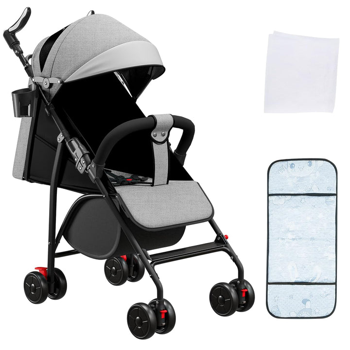 Kompakter Kinderwagen, 0 – 36 Monate, faltbar, mit Aufbewahrungskorb, Rückenlehne, neigbare Rückenle