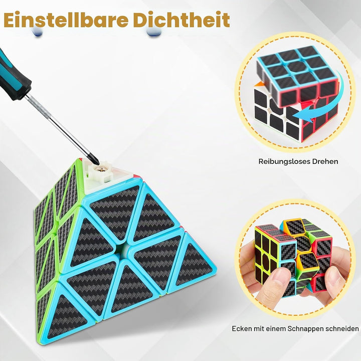Coolzon Speed Cube Set Pyraminx + Megaminx + 2 x 2 + 3 x 3 x 3 + 4 x 4 5 Stück in Geschenkbox, Cubo,