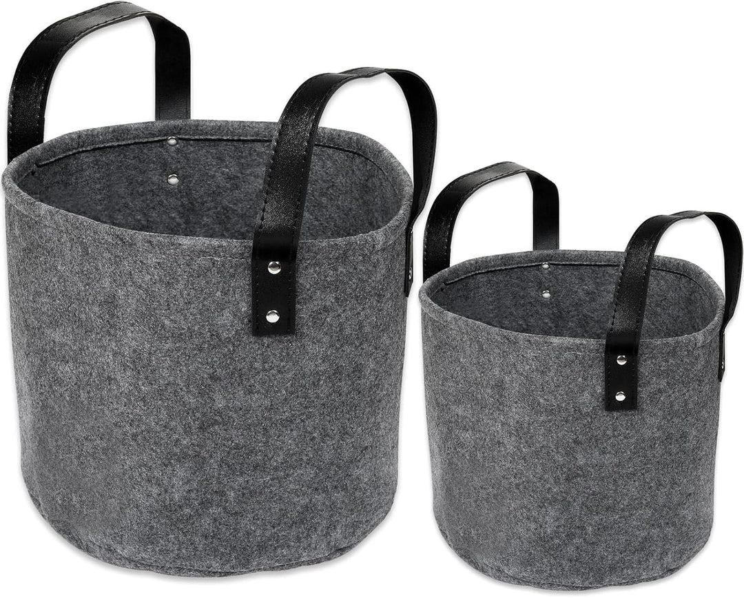 2 Stück Filzkorb Dunkelgrau Rund, Faltbarer Tragekorb aus Stoff, Filzkorb Gross, 2 Spezifikationen,