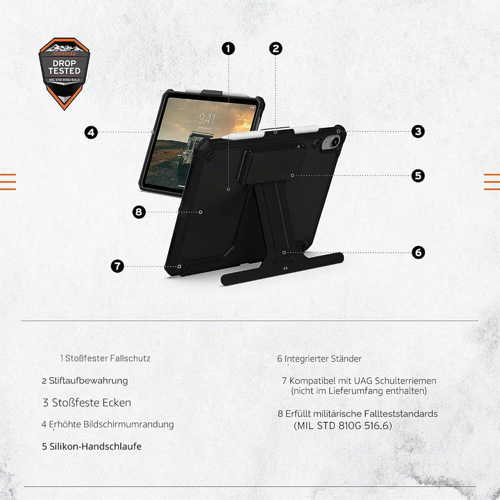 Urban Armor Gear Scout Handstrap & Kickstand Case für Apple iPad 10.9 (2022) Hülle [Apple Pencil Hal