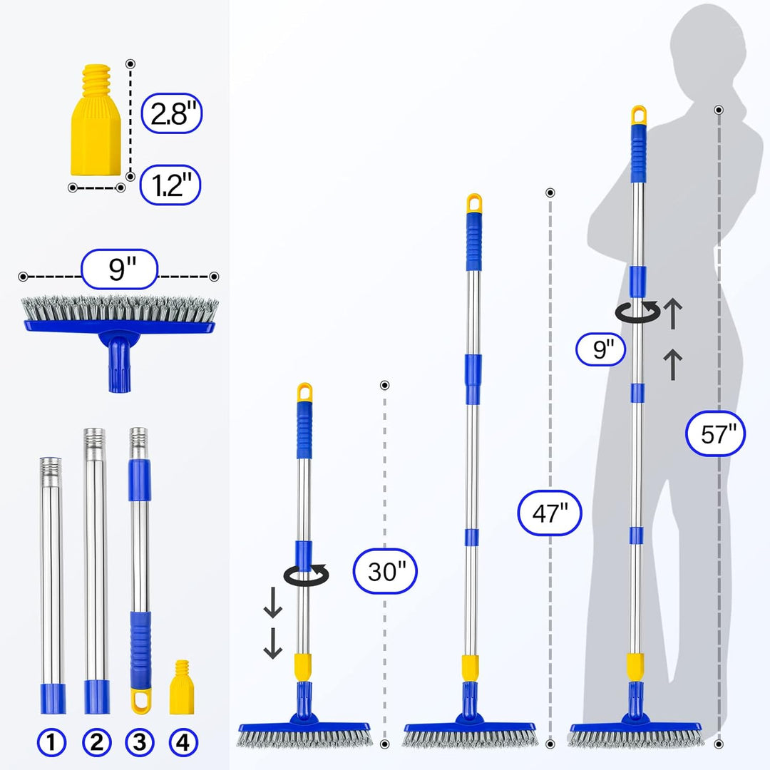 ITTAR Fugenbürste mit langem Griff, 84-139 cm, Teleskopgriff, V-Form, steife Borsten, Fliesenboden,