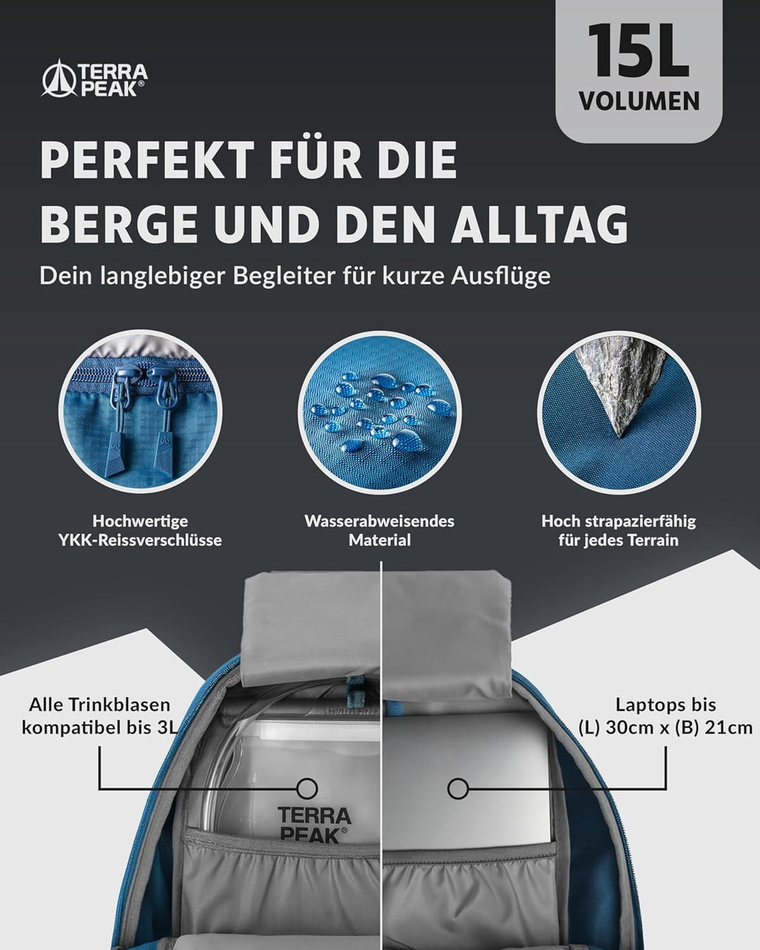 Terra Peak® Premium Wanderrucksack 15L (AREN) für Damen & Herren klein & extra leicht mit Rückenbelü