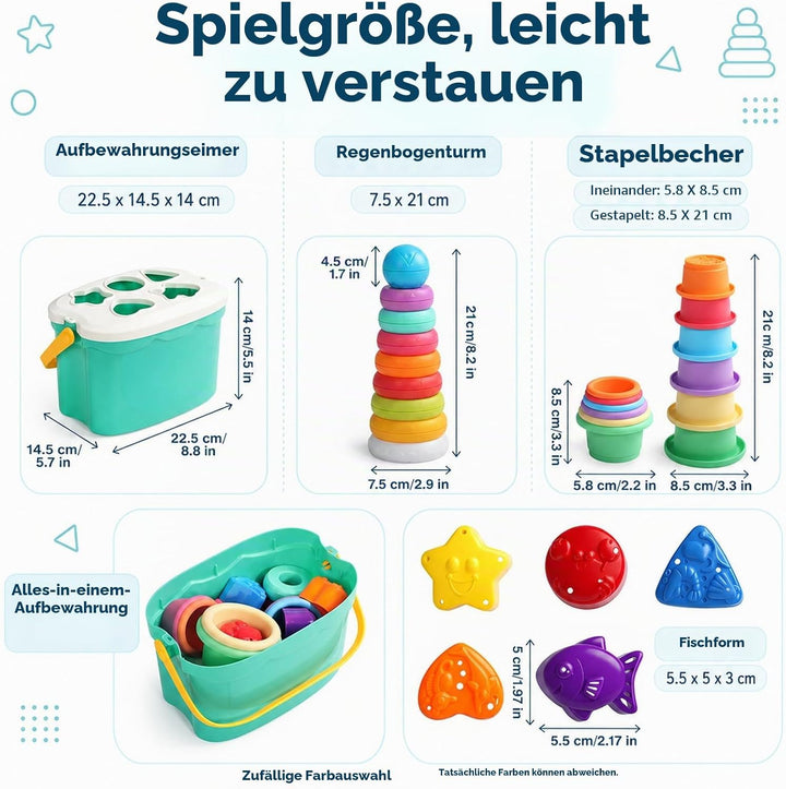 Montessori Stapelturm ab 6 Monate, 3-in-1 Sortier- &amp; Stapelspielzeug | 20 Teile zum Sortieren, Stape