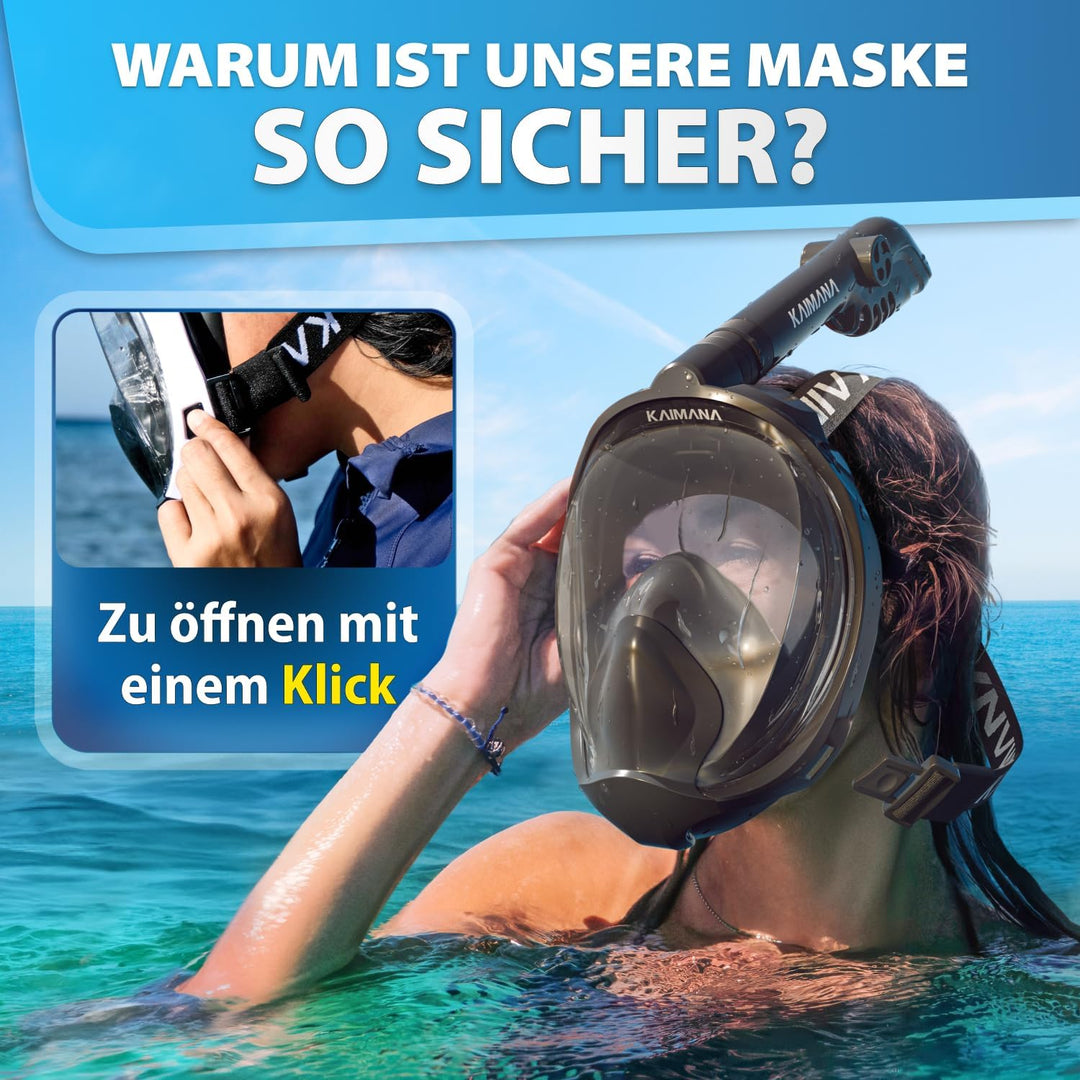 Die Preisgekrönte KAIMANA® Schnorchelmaske für Erwachsene & Kinder - absolut CO2 sicher - inkl. Trag