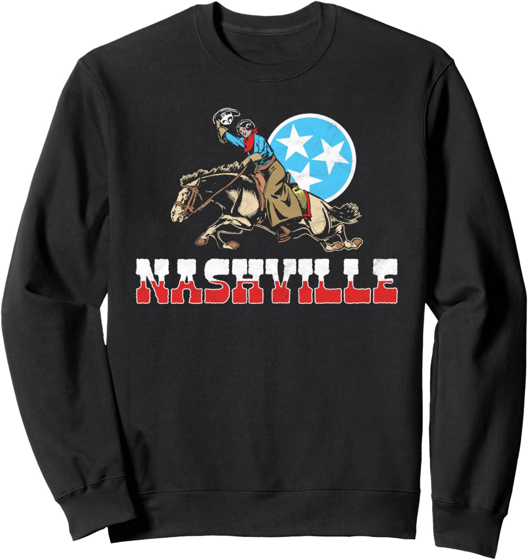 Nashville Vintage Cowgirl & State Flag Tennessee Stars Retro Sweatshirt