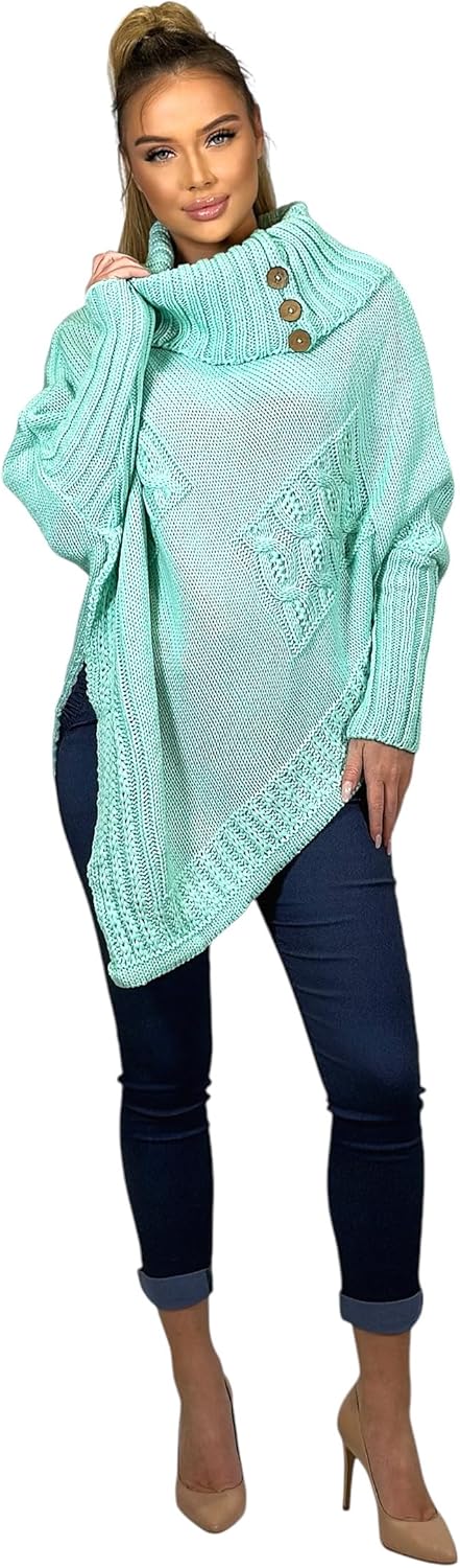 Mississhop Poncho Strick Sweatshirt Pullover Umhang Überwurf Einheitsgrösse Mint, Einheitsgrösse Min