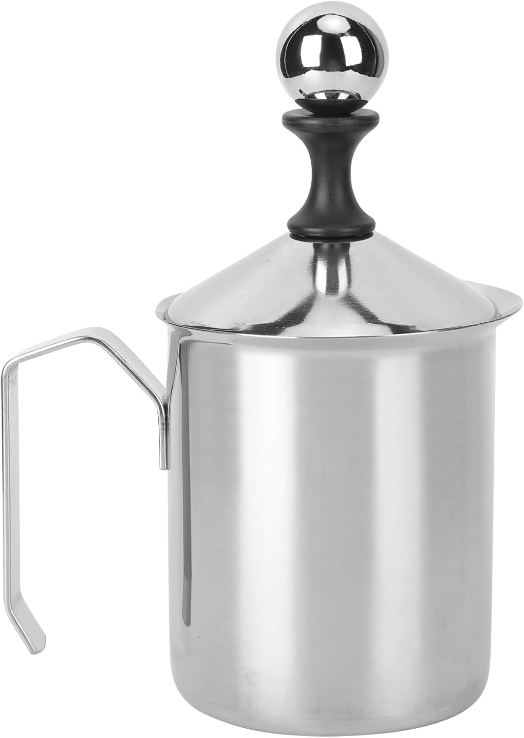 Manueller Milchaufschäumer, Handmilchaufschäumer aus Edelstahl mit Griff und Deckel für Kaffee Latte