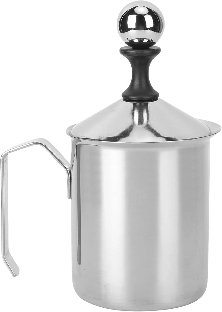 Manueller Milchaufschäumer, Handmilchaufschäumer aus Edelstahl mit Griff und Deckel für Kaffee Latte