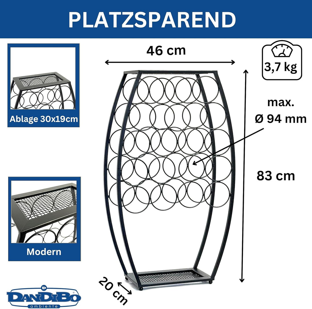 Weinregal Metall Schwarz Stehend 83 cm 96640- Weinständer für 18 Flaschen - Dekorativer Weinflaschen