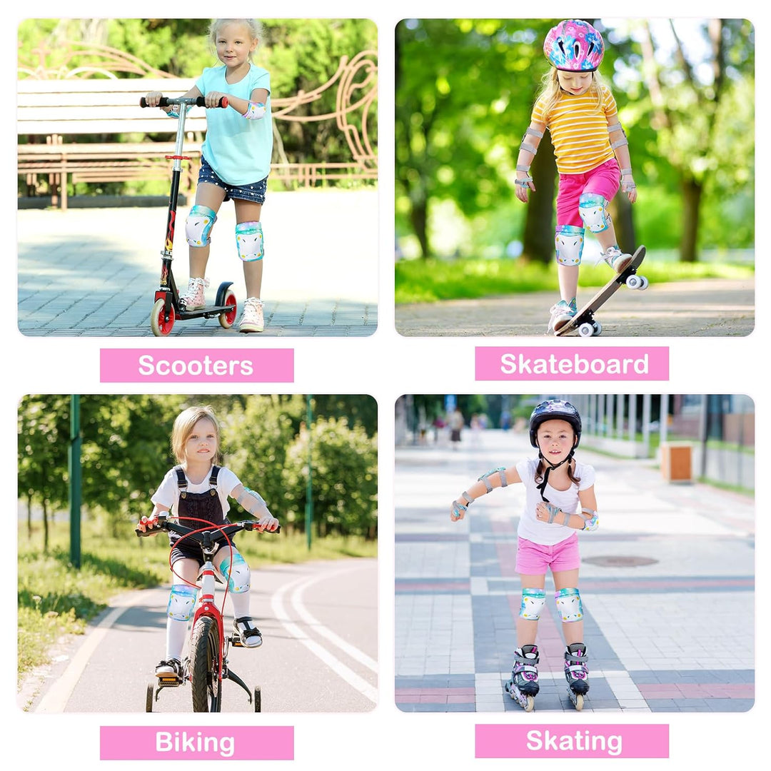 FIODAY Knieschoner für Kinder, Einhorn-Knie-, Ellenbogenschützer, Handgelenkschoner mit Kordelzug, v