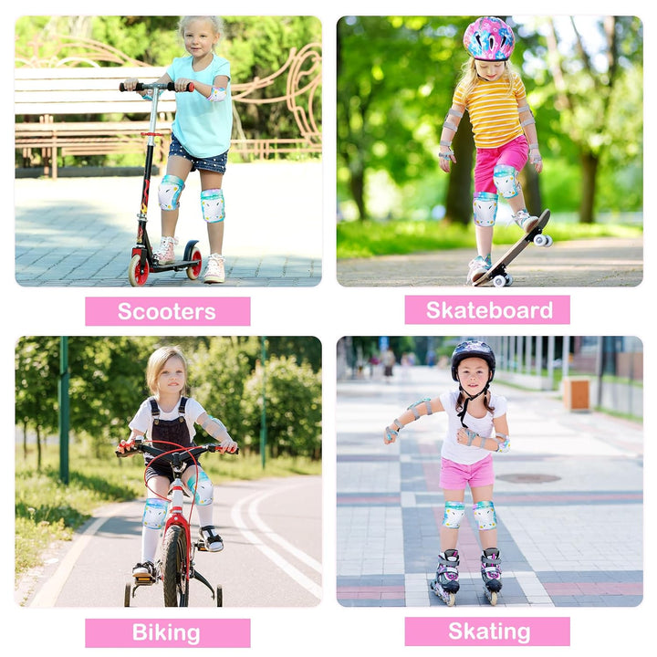 FIODAY Knieschoner für Kinder, Einhorn-Knie-, Ellenbogenschützer, Handgelenkschoner mit Kordelzug, v