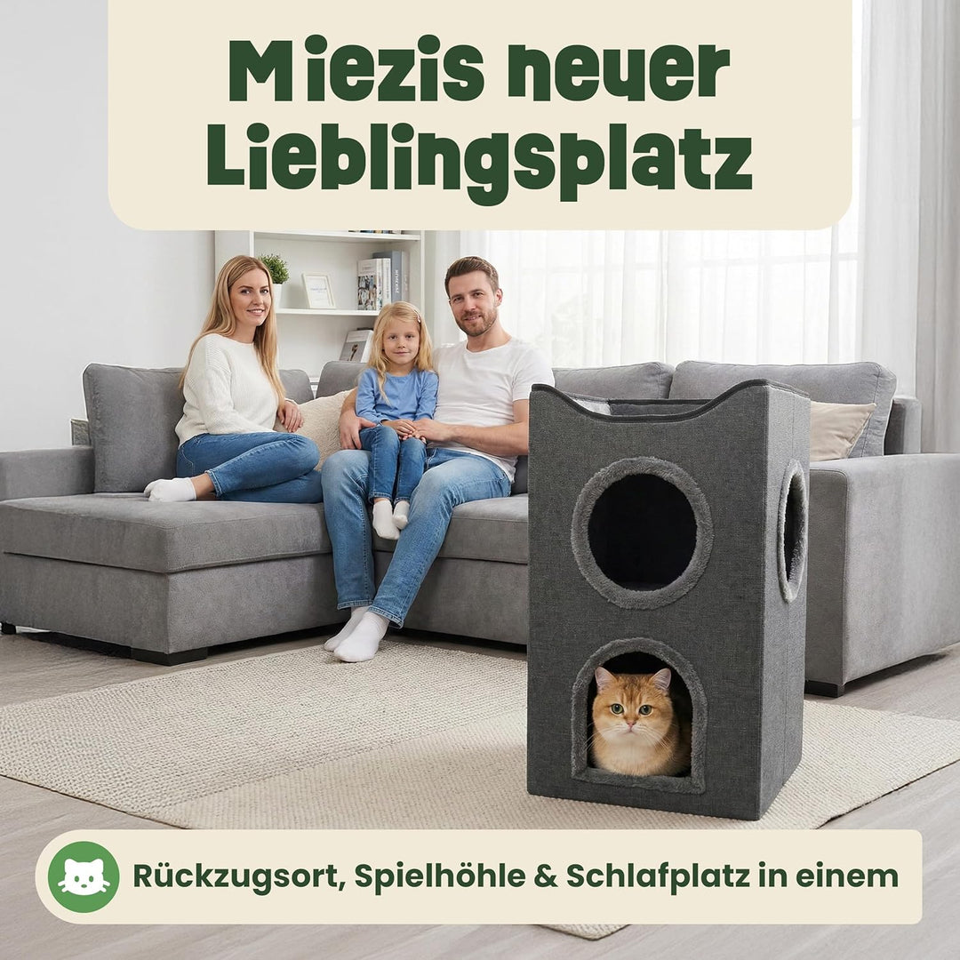 zooprinz katzenhöhle cat cave – kuschelhöhle für Katzen & grosse Katze, warmes katzenbett beige mit