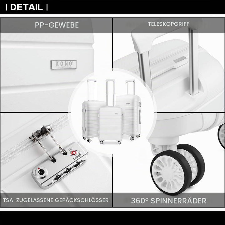 KONO Zwillingsrollen Reisekoffer TSA-Schloss 65cm Trolley Koffer Polypropylen Hartschale Rollkoffer 