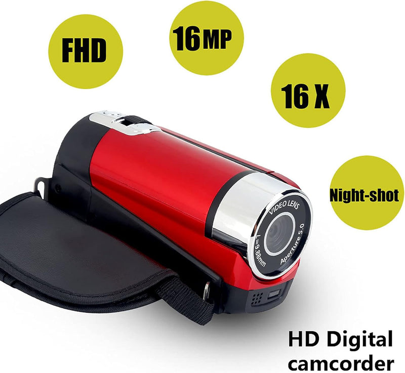 Ejoyous Digitaler Camcorder, 16X Full HD Videokamera High Definition Videokamera mit 270 Grad Drehbi