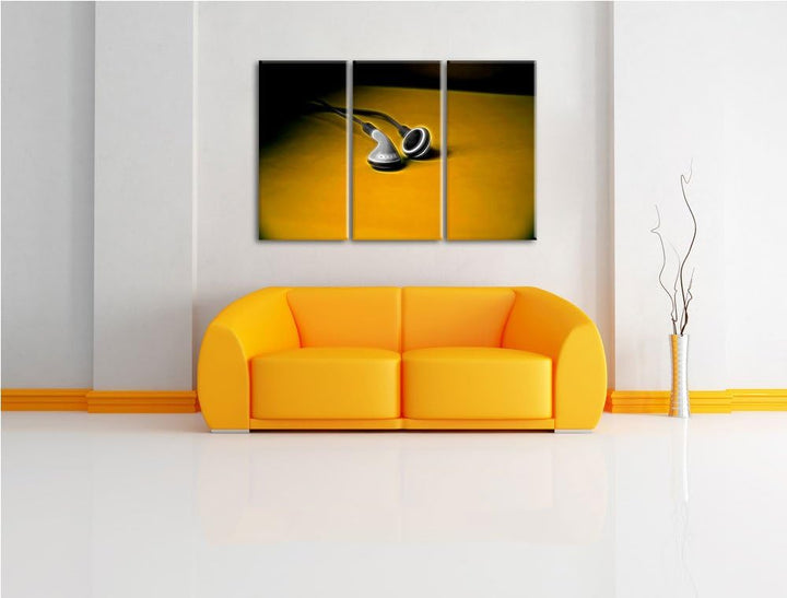 Dark klassische kleine Kopfhörer schwarz/weiss Deluxe 3-Teiler Leinwandbild 120x80 Bild auf Leinwand