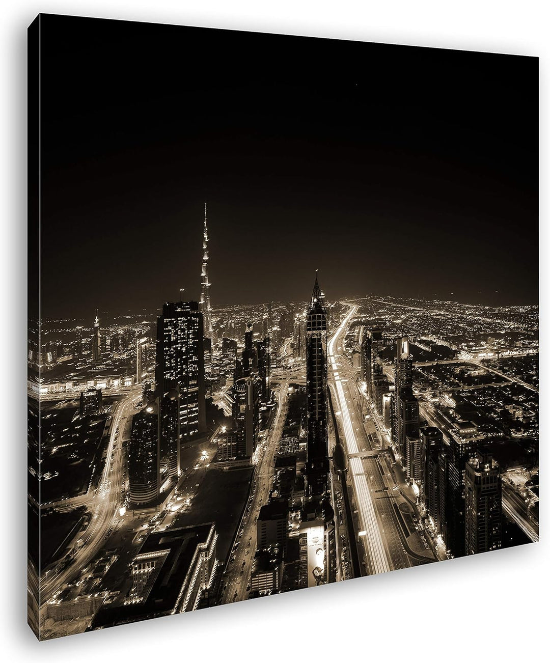 deyoli Nachtleben in Dubai Format: 70x70 Effekt: Sepia als Leinwandbild, Motiv fertig gerahmt auf Ec