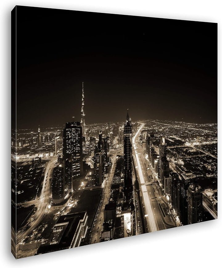 deyoli Nachtleben in Dubai Format: 70x70 Effekt: Sepia als Leinwandbild, Motiv fertig gerahmt auf Ec