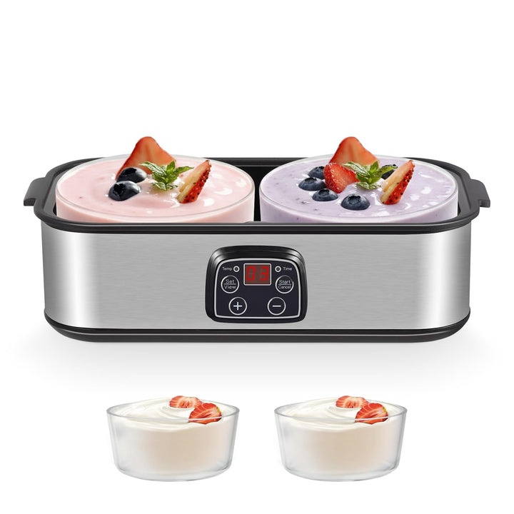 Joghurtbereiter 2L, Yoghurt Maker mit LED Display &amp; 2x 1000ml Glasbehältern, Joghurt Maker Machine m