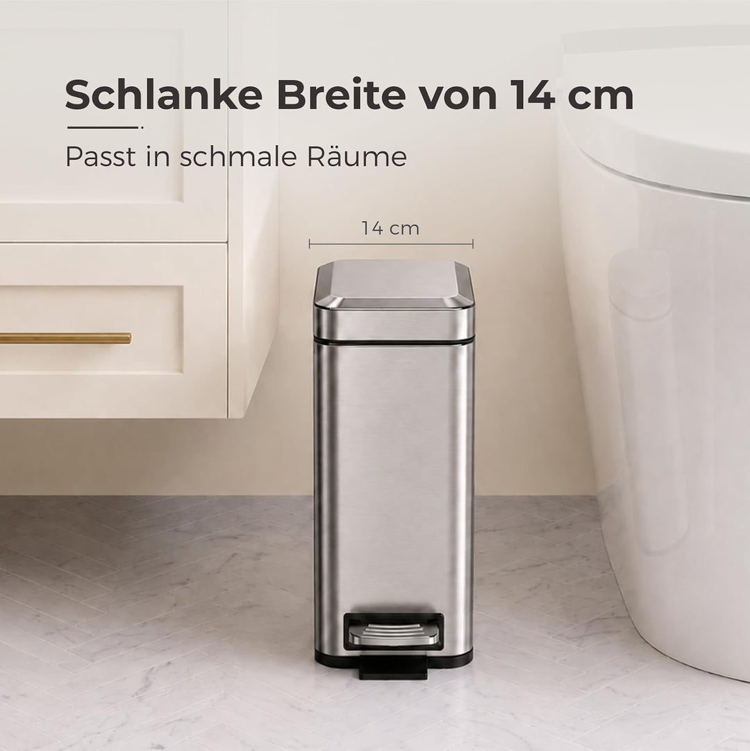 Schwarzer Badezimmer-Mülleimer mit Soft-Close-Deckel, 5 Liter Treteimer aus Edelstahl mit herausnehm