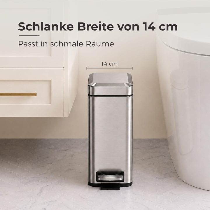 Schwarzer Badezimmer-Mülleimer mit Soft-Close-Deckel, 5 Liter Treteimer aus Edelstahl mit herausnehm