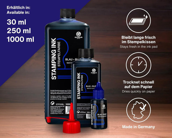 Octopus Fluids Stempelfarbe, Nachfüllfarbe zum Nachtränken von Stempelkissen und Stempelautomaten, 2
