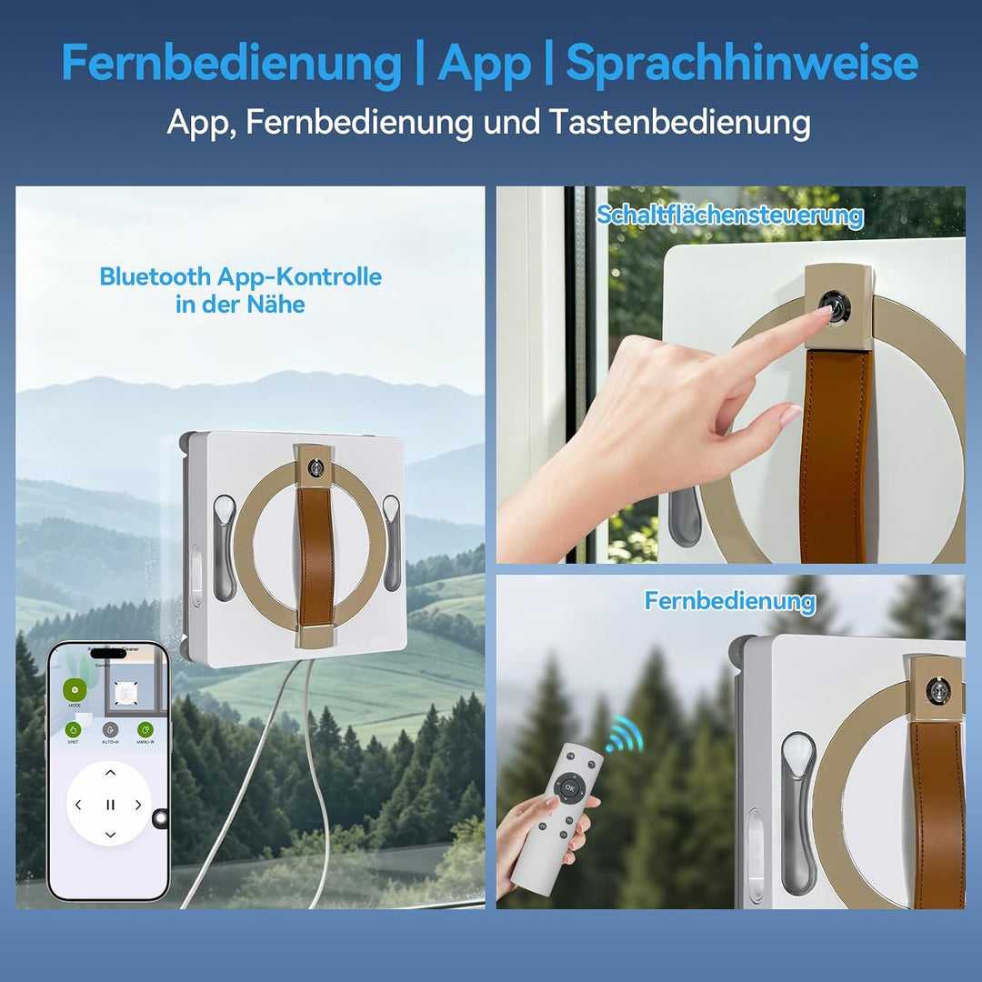 Fensterreiniger mit 4 Sprühdüsen, 8000Pa Saugkraft, Brushloser Motor, Z N Z+N Reinigungsmodi, Fernbe